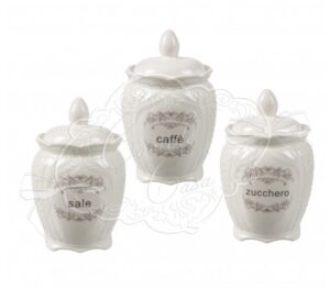 Set 3 barattoli in ceramica linea Rose – H17x11 cm – Coccole di casa